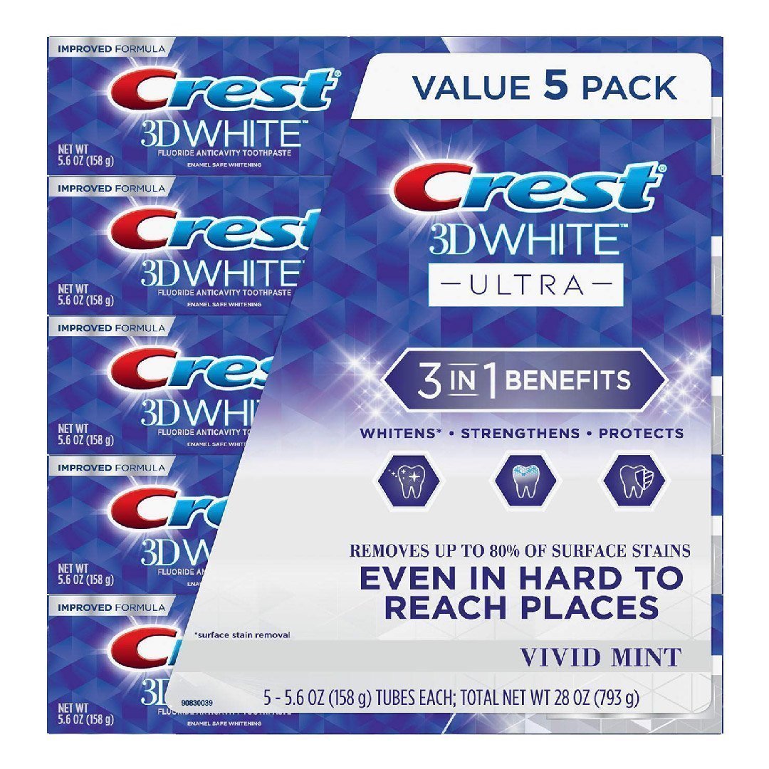 CREST-PASTADENTAL-02 Pasta Dental Crest 3D Ultra Blanqueante, 5 Pack / 158g - Imagen 1