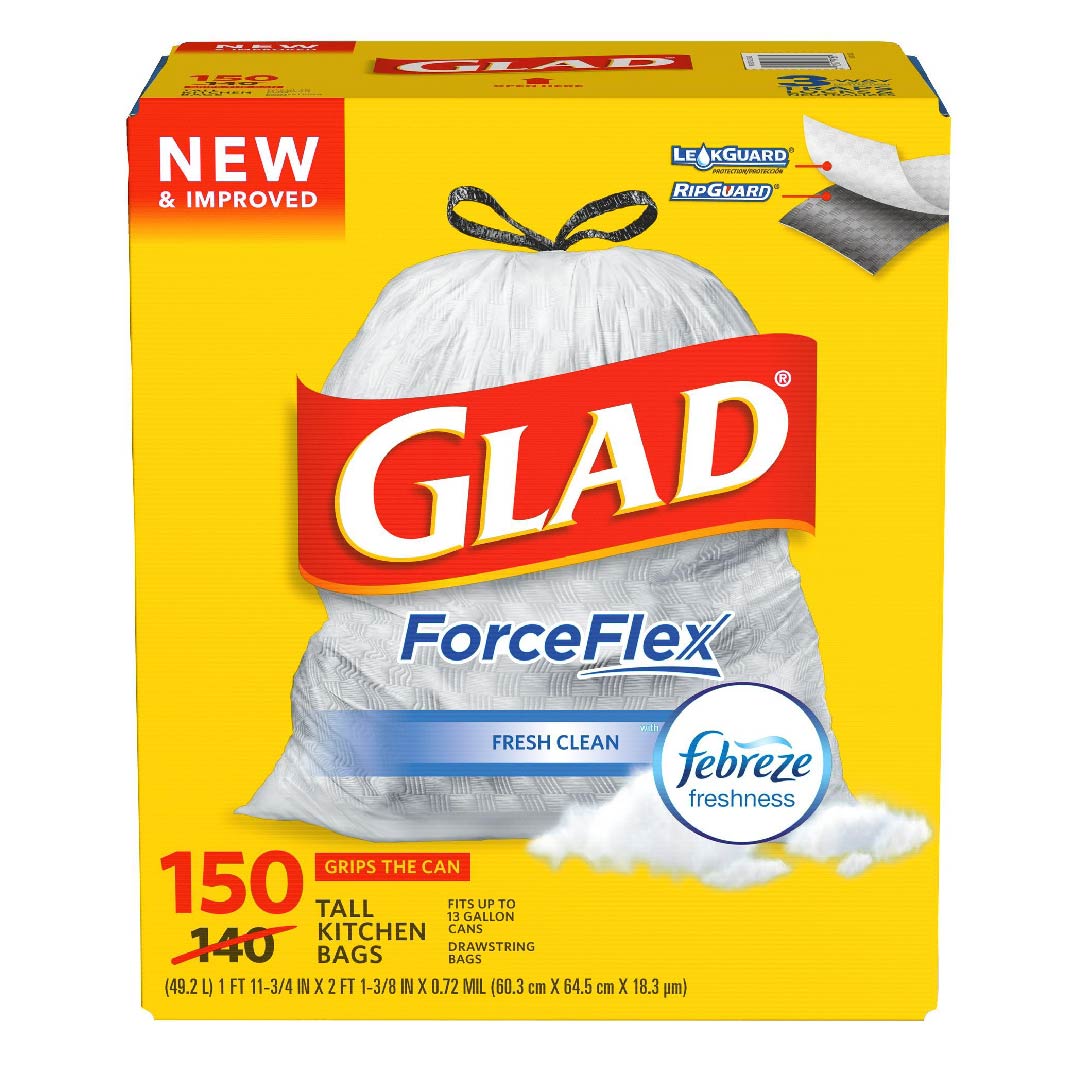 limpieza_Mesa de trabajo 1 Bolsa De Basura Con Cinta De Amarre, Glad ForceFlex / 150 Pack - Imagen 1