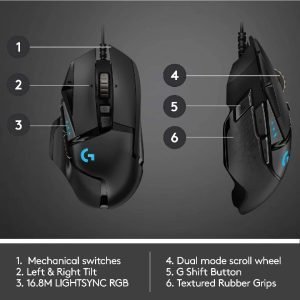 Mouse Logitech G502 Para Videojuegos / Iluminación RGB / Botones Personalizables, Color Negro - Imagen 3