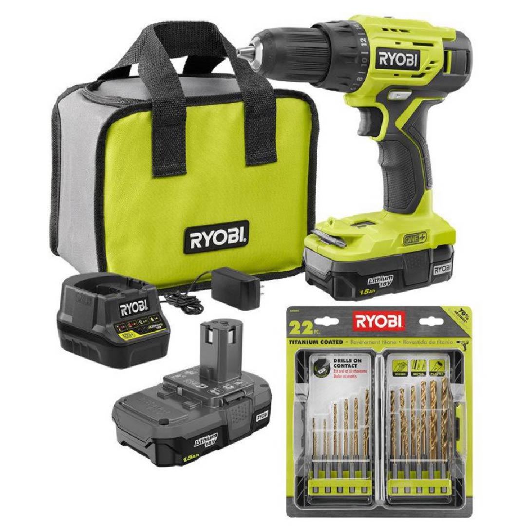 taladro-04 Taladro Inalámbrico Ryobi + Kit De Brocas Revestidas De Titanio 22 Pc / Incluye 2 Baterías - Imagen 1