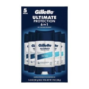 Gillette Desodorante Antitranspirante Para Caballero  Ultimate Protection 6 en 1 / 5 Pack / 107g