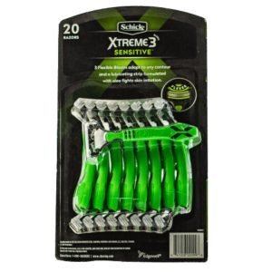 Afeitadora Desechables Schick Xtreme - Juego de 3 Cuchillas Flexibles Para Pieles Sensibles, 20 Pack