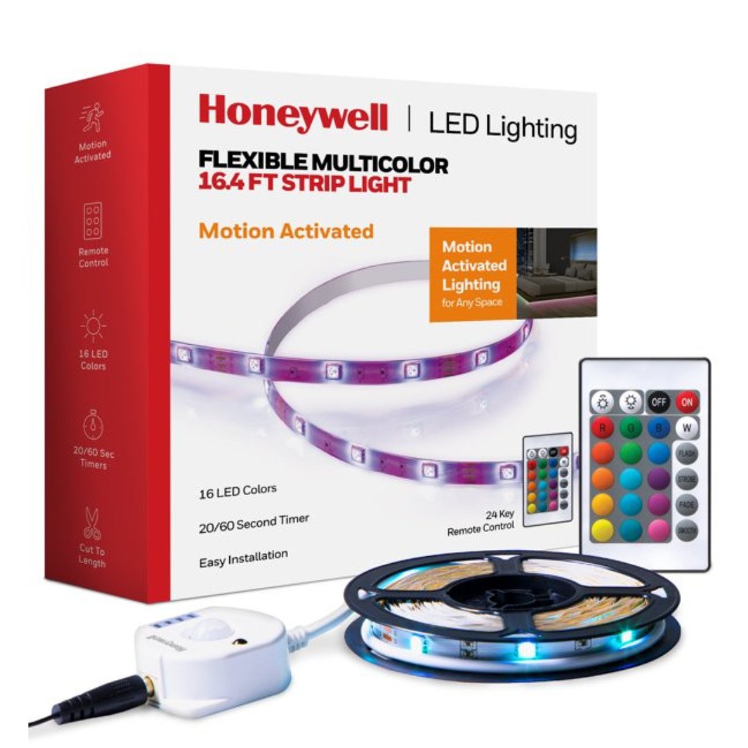 Web_Photo_Editor - 2022-02-09T135914.049 Tira De Luces LED RGB Multicolor Activada Por movimiento Con Control Remoto, Honeywell - Adaptador De Corriente - 16.4 pies/5 m - Imagen 1