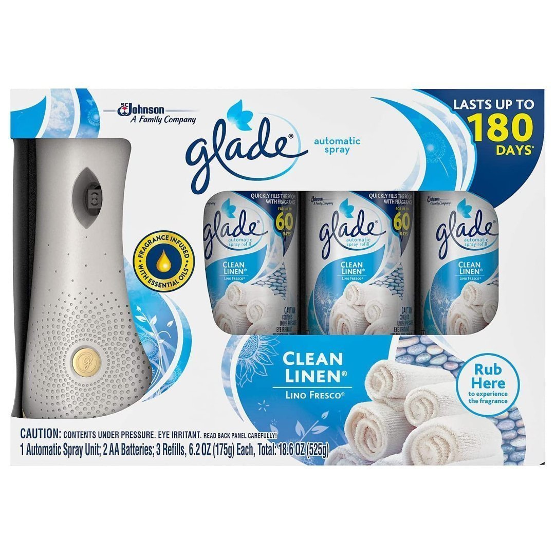 Web_Photo_Editor – 2022-03-16T154433.610 Ambientador Con Dispensador Automático - Aroma Lino Fresco, Glade / 3 Pack / 525g - Imagen 1