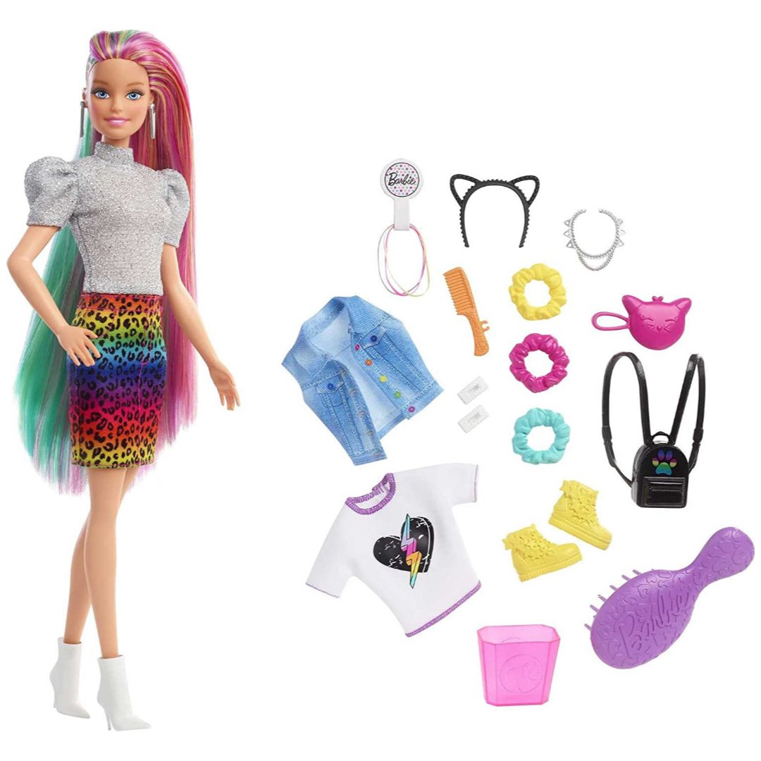 Project 12 (19) Barbie Muñeca De Cabello Leopardo Arcoíris / 14 Accesorios / 3+ Años - Imagen 1