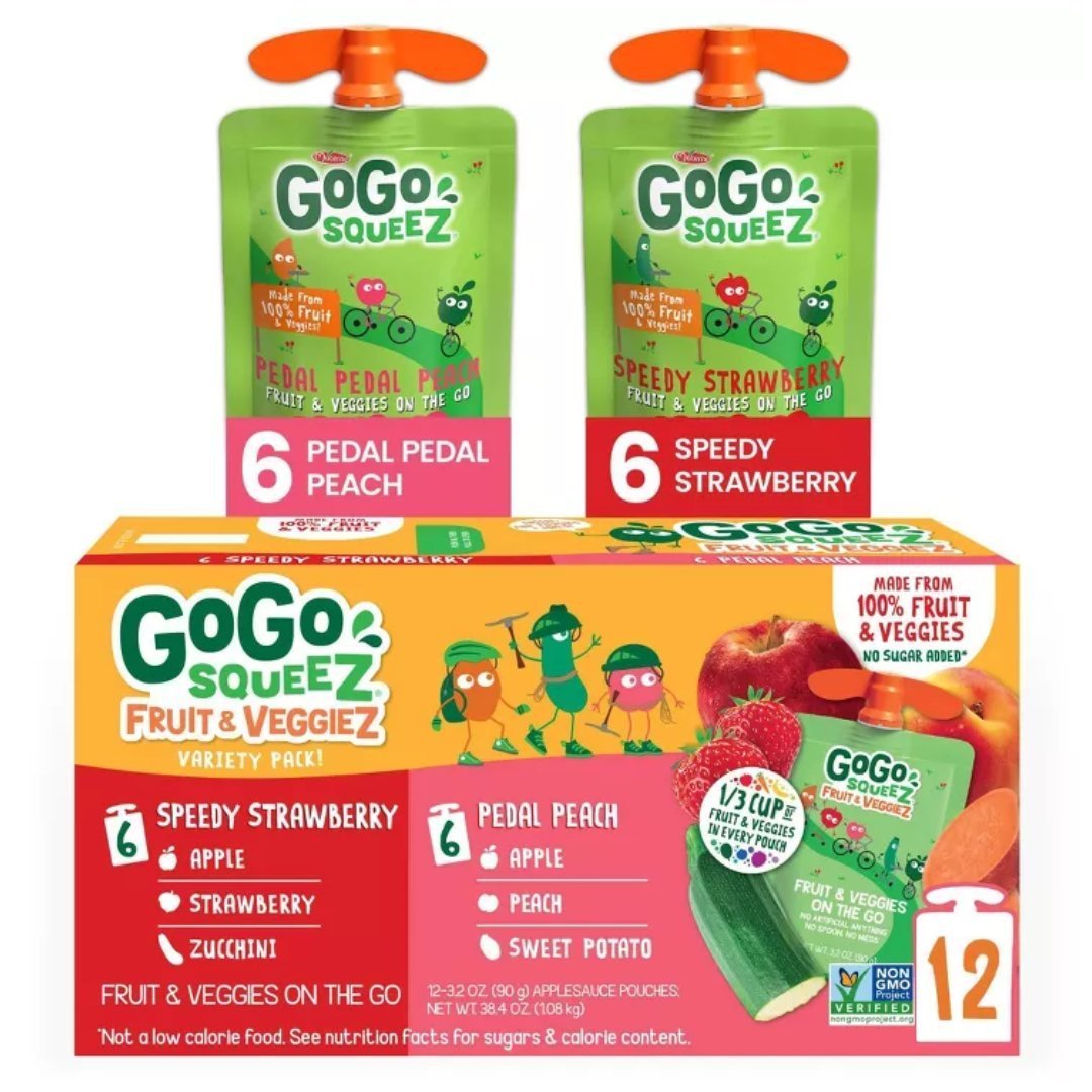 Untitled Project - 2023-03-22T210730.170 Compotas Naturales De Frutas y Vegetales - Fresa, Durazno, Manzana, GoGo Squeez / 12 Pack / 90g / 1.08 Kg Total - Imagen 1