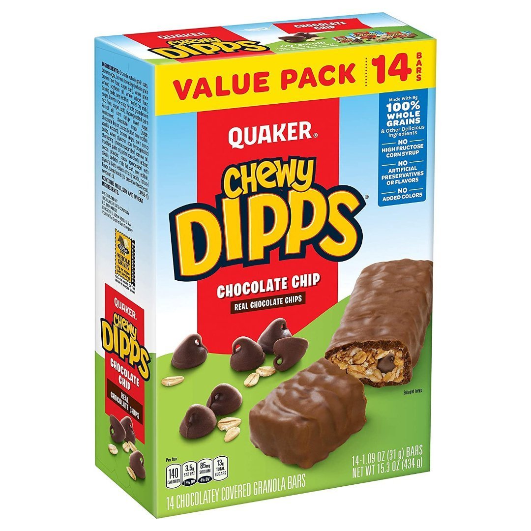 Untitled Project - 2023-03-22T211610.344 Barras De Granola Quaker Chewy Dipps Con Chispas De Chocolate Cubiertas De Chocolate / 14 Pack / 31g / 434g Total - Imagen 1