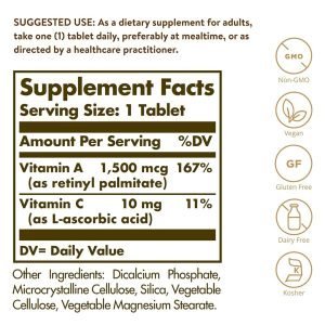 Vitamina A 1500mcg (5000 IU) / Solgar / 100 Tabletas - Imagen 2