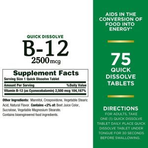 Vitamina B-12 2500mcg / Nature´s Bounty / 75 Tabletas - Imagen 2