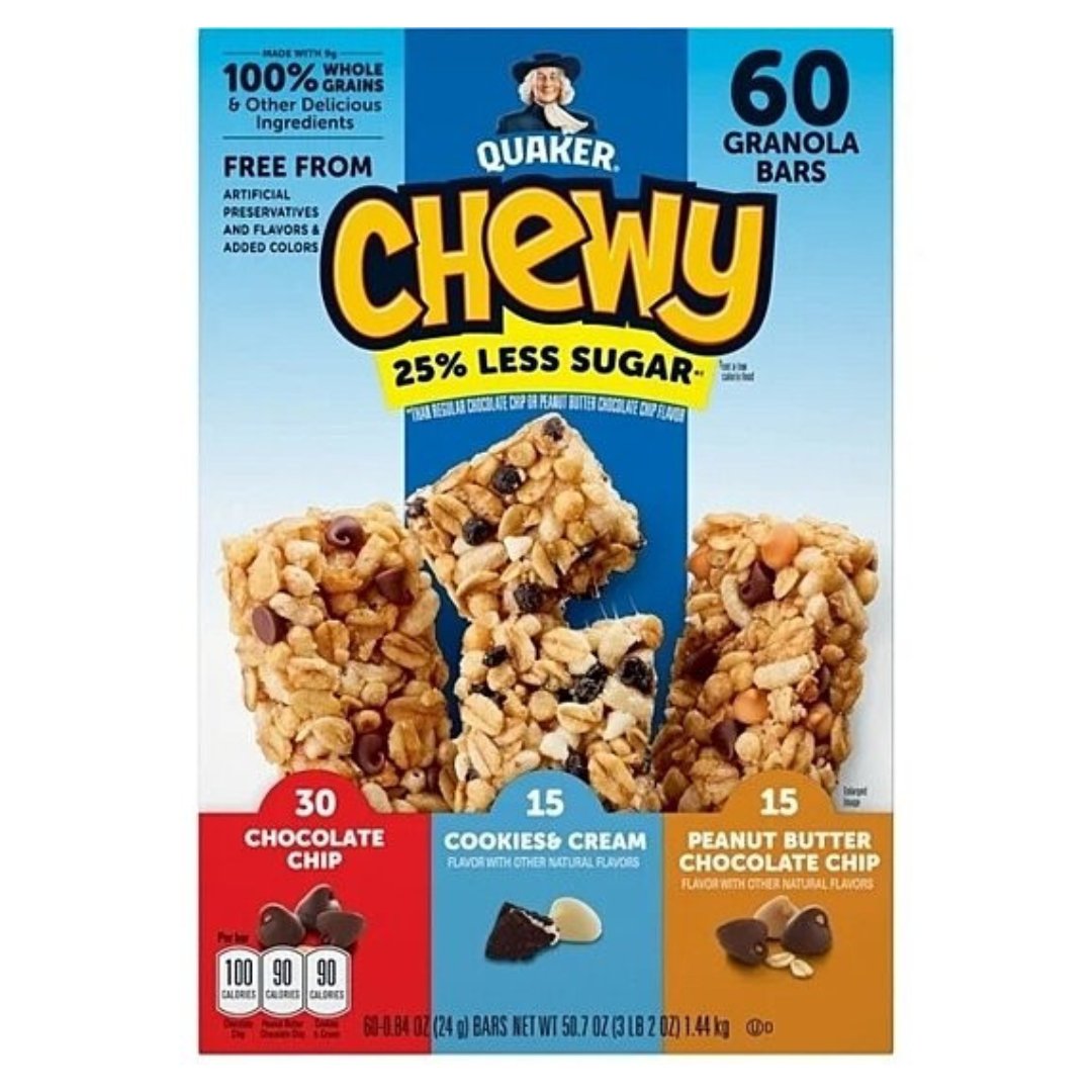 Untitled Project – 2023-06-19T114637.834 Barras De Granola Chewy - Quaker 25% Menos Azúcar Sabores Variados / 60 Barras - Imagen 1