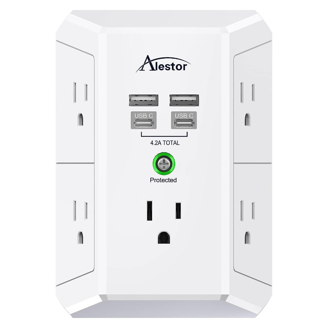 Untitled Project - 2023-06-30T093104.927 Adaptador De Corriente Múltiple 5x AC 2x USB 2x USB-C / HR-519A / Alestor - Imagen 1
