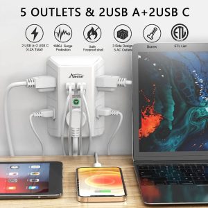 Adaptador De Corriente Múltiple 5x AC 2x USB 2x USB-C / HR-519A / Alestor - Imagen 2