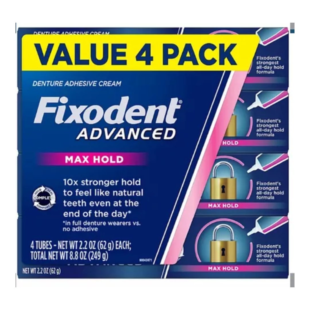 Untitled Project (23) Crema Adhesiva Para Dentadura Postiza / Fixodent Advanced Max Hold / 4 Pack / 62g - Imagen 1