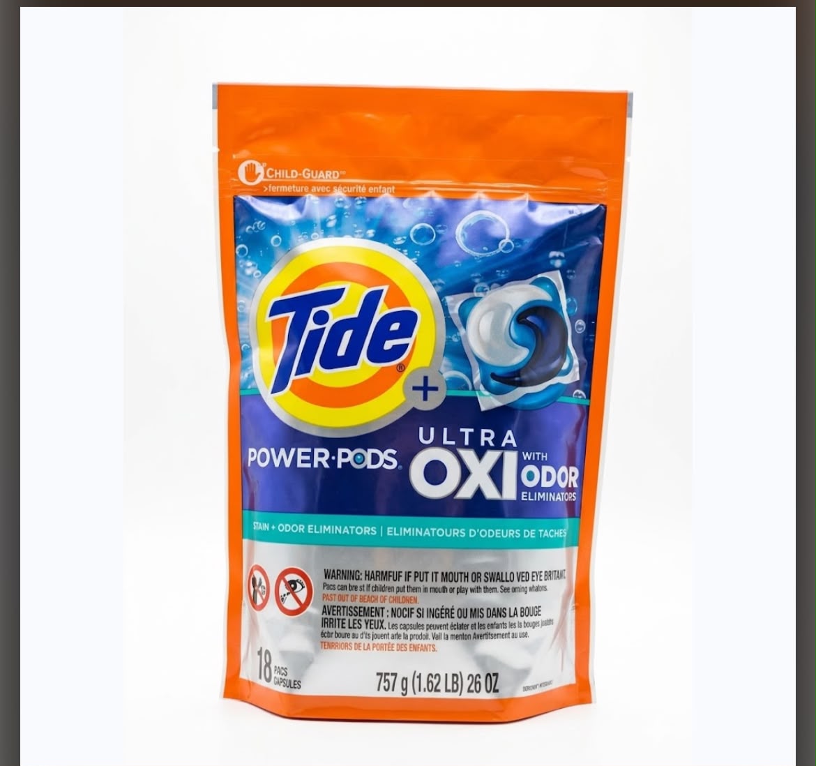 tide 18 capsulas Tide Power Pods Detergente Ultra Concentrado Oxi En Capsulas / 18 Pack /757Gr. - Imagen 1